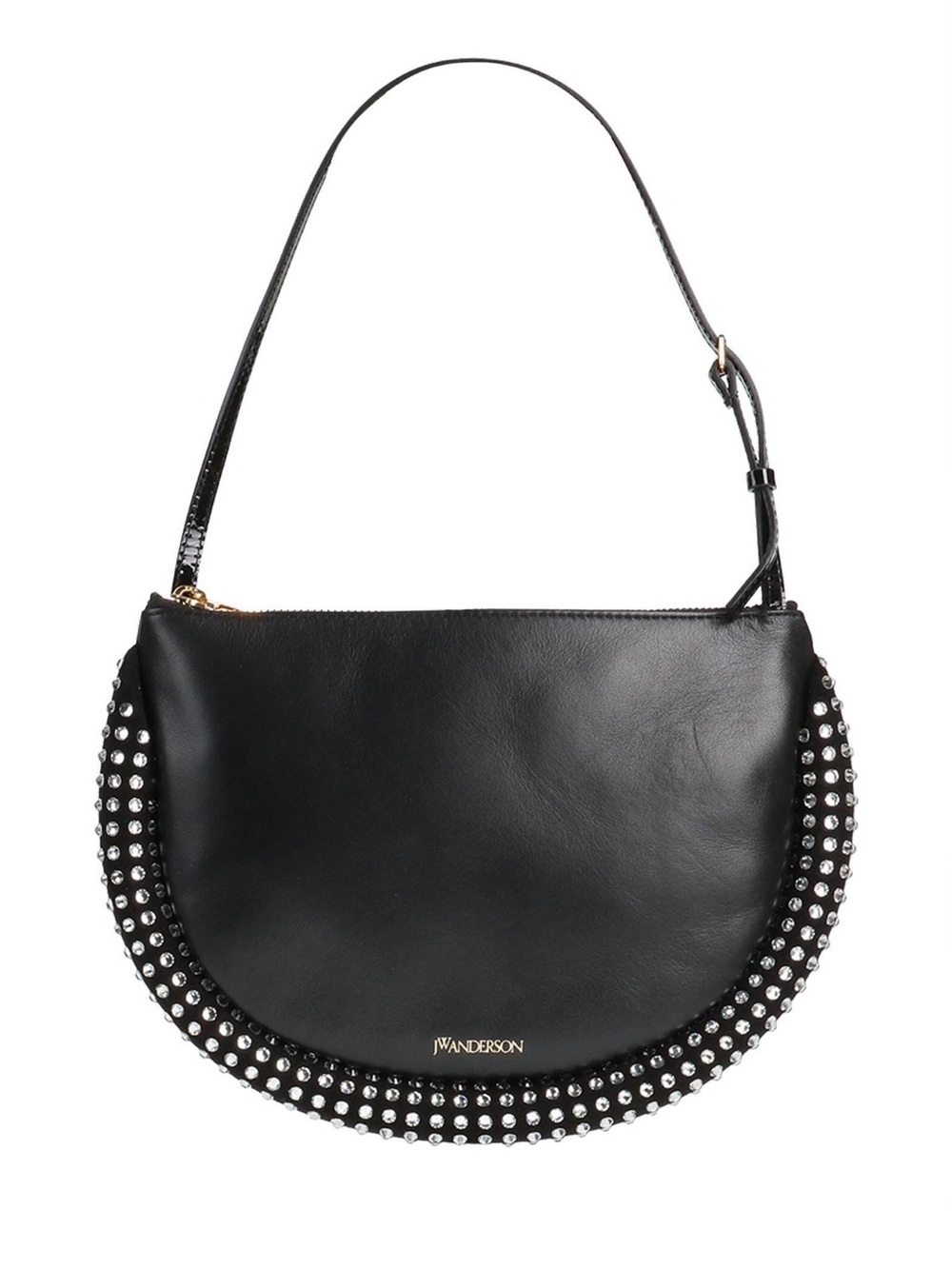 J.W. Anderson Black Studded Half Moon Shoulder Bag leather and suede